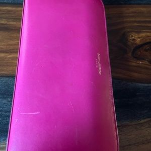 Pink saint laurent ysl long zip wallet
